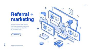 Referral marketing network business partnership program strategy web banner isometric vector