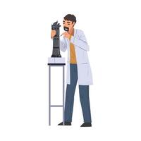 Scientist in Lab, Man in White Coat Doing Scientific Experiment with Laboratory Equipment Illustration on White Background vector