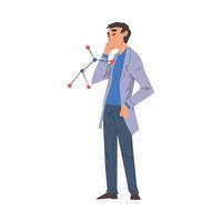 Scientist in Lab, Man in White Coat Doing Chemical Research in Science Laboratory Illustration on White Background vector