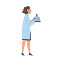 Female Scientist or Engineer in White Coat Doing Scientific Experiment with Laboratory Equipment Illustration on White Background vector