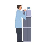 Scientist or Engineer in Lab, Man in White Coat Doing Scientific Experiment with Laboratory Equipment Illustration on White Background vector