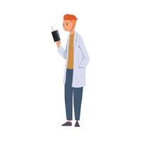 Male Scientist in White Coat Doing Physical Experiment with Laboratory Equipment in Science Lab Illustration on White Background vector