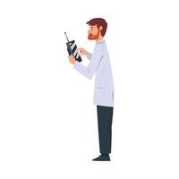 Male Scientist in White Coat Doing Experiment with Laboratory Equipment in Lab Illustration on White Background vector