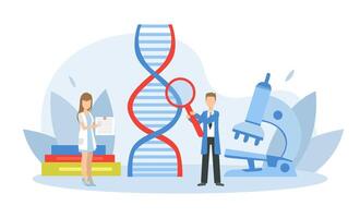 Tiny Genetics Changing DNA Structure, Scientists Characters Conducting Scientifical Genome Experiment in Laboratory, Genetic Engineering Illustration vector