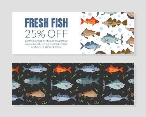 Fresh Fish Flyer, Coupon Template, Seafood Market, Shop, Menu Design Element Flat Illustration