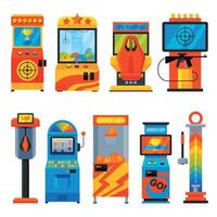 Retro Arcade Game Machines Collection, Amusement Gaming Machinery Illustration vector