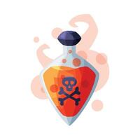 Bottle of Potion with Skull and Bones, Occult Magic Object for Mystic Ritual Cartoon Style Illustration vector