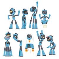 Friendly Robots Set, Funny Robotics Character in Different Situations, Artificial Intelligence Concept Cartoon Style Illustration vector