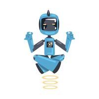 Friendly Robot Meditating Flying over Floor, Cute Personal Robotic Assistant Character, Artificial Intelligence Concept Cartoon Style Illustration vector