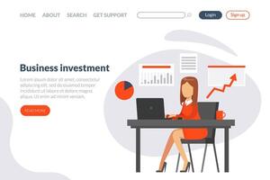 Business Investment Landing Page Template, Business Analysis, Marketing Strategy design for Website, Mobile App Flat Illustration vector