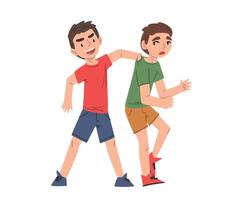 Bully Boy Attacking Sad Weaker Boy, Mockery and Bullying at School Problem Cartoon Style Illustration vector