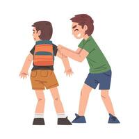 Bully Boy Attacking Weaker, Mockery and Bullying at School Problem Cartoon Style Illustration vector