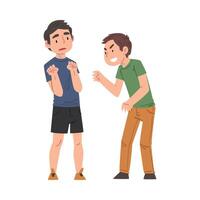 Sad Boy Bullied by Another, Classmate Mocking, Laughing and Pointing Finger Him, Mockery and Bullying at School Problem Cartoon Style Illustration vector