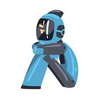Friendly Robot Sitting on Floor Hugging its Knees, Cute Personal Robotic Assistant Character, Artificial Intelligence Concept Cartoon Style Illustration vector