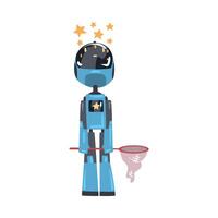 Friendly Robot with Net and Stars over its Head, Cute Personal Robotic Assistant Character, Artificial Intelligence Concept Cartoon Style Illustration vector