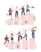 Business People Climbing up to the Goal on Column of Columns Set, Moving up Motivation Business Concept Cartoon Illustration vector