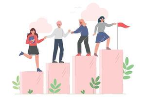 People Climbing up to the Goal on Column of Columns, Business Leadership, Moving up Motivation Concept Cartoon Illustration vector