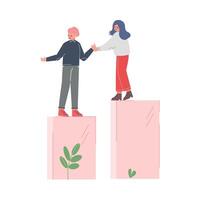 Woman Helping Man to Climb up on Column of Columns, Moving up Motivation, Teamleader Business Concept Cartoon Illustration vector