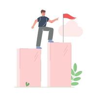 Businessman Climbing up to the Goal on Column of Columns, Moving up Motivation Business Concept Cartoon Illustration vector