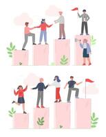 Business People Climbing up to the Goal on Column of Columns Set, Business Leadership, Moving up Motivation Concept Cartoon Illustration vector