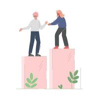 Woman Helping Male Collegue to Climb up on Column of Columns, Moving up Motivation Business Concept Cartoon Illustration vector