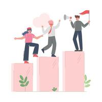 Businessman Teamleader Motivating his Collegues to Climb up to the Goal on Column of Columns, Moving up Motivation Business Concept Cartoon Illustration vector