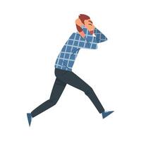 Man Running Afraid of Something, Terrified, Scared, Shocked Guy Holding His Head with Hands Cartoon Style Illustration vector