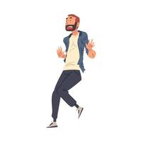 Scared Bearded Man, Shocked Guy with Fear Expression on His Face Cartoon Style Illustration vector