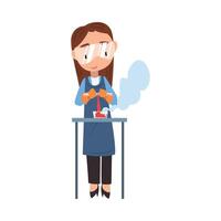 Girl Chemist Scientist, Student Character in Lab Coat and Apron Working at Researching Laboratory Cartoon Style Illustration vector