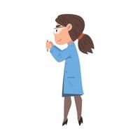 Girl Chemist Scientist Holding Test Flask, Female Student Character in Lab Coat Working at Researching Laboratory Cartoon Style Illustration vector
