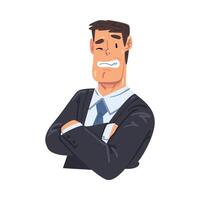 Surprised Businessman Character Standing with Folded Hands, Office Worker Character in Formal Style Clothes, Business Avatar Cartoon Style Illustration vector