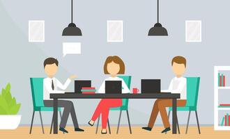 Coworking Space with Business People Sitting at Desk with Laptop Computers, Team Working Together in Coworking Open Office Illustration vector
