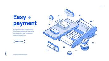 Easy payment online banking financial smartphone app POS terminal web banner isometric vector