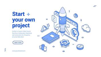 Start your own project digital marketing startup strategy web banner isometric illustration vector