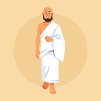 A pilgrim stands serenely dressed in Ihram ready for Hajj vector