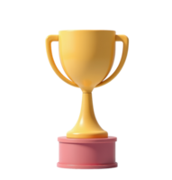3d cartoon icon of a Yellow Trophy on Pink Base png