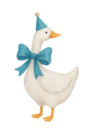 Goose Illustration with Party Hat and Bow png
