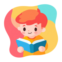 A boy reading a book with a colorful background png