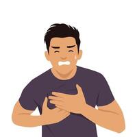 Man clutching his chest in distress, possibly indicating chest pain or a heart related issue. vector