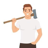 Confident Lumberjack with Axe resting on his shoulder. vector