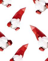 Volumetric paper Christmas gnomes in red hat on light background, flying polygonal figure dwarf photo