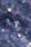 Abstract bokeh holiday background white blue colored, natural optical flare from lights, sunlight glare, blurry bokeh texture as Glittering aesthetic textured pattern, future dusk defocus background photo