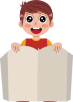 Cartoon of Smiling Boy Holding Open Book png