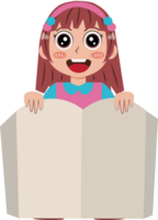 Cartoon of Smiling Girl Holding Open Book png