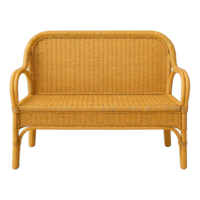 Front view of rattan bench with armrests isolated on transparent background, png