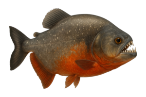 Piranha Fish with Sharp Teeth Side View Isolated on Transparent Background, png