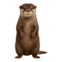 Realistic otter standing front view isolated on transparent background, png