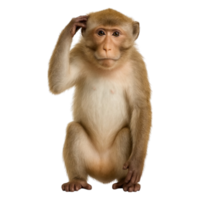 Realistic monkey scratching head front view isolated on transparent background, png