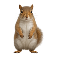 Realistic squirrel standing front view isolated on transparent background, png