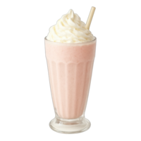 Strawberry milkshake with whipped cream isolated on transparent background, png